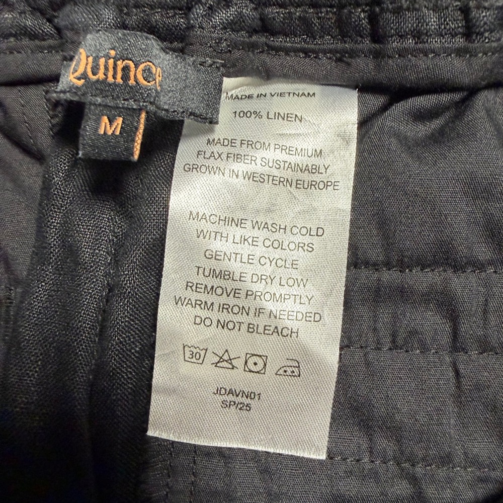 Quince European Linen Wide Leg Pants Womens Black Drawstring Minimalist Size M - Picture 9 of 13